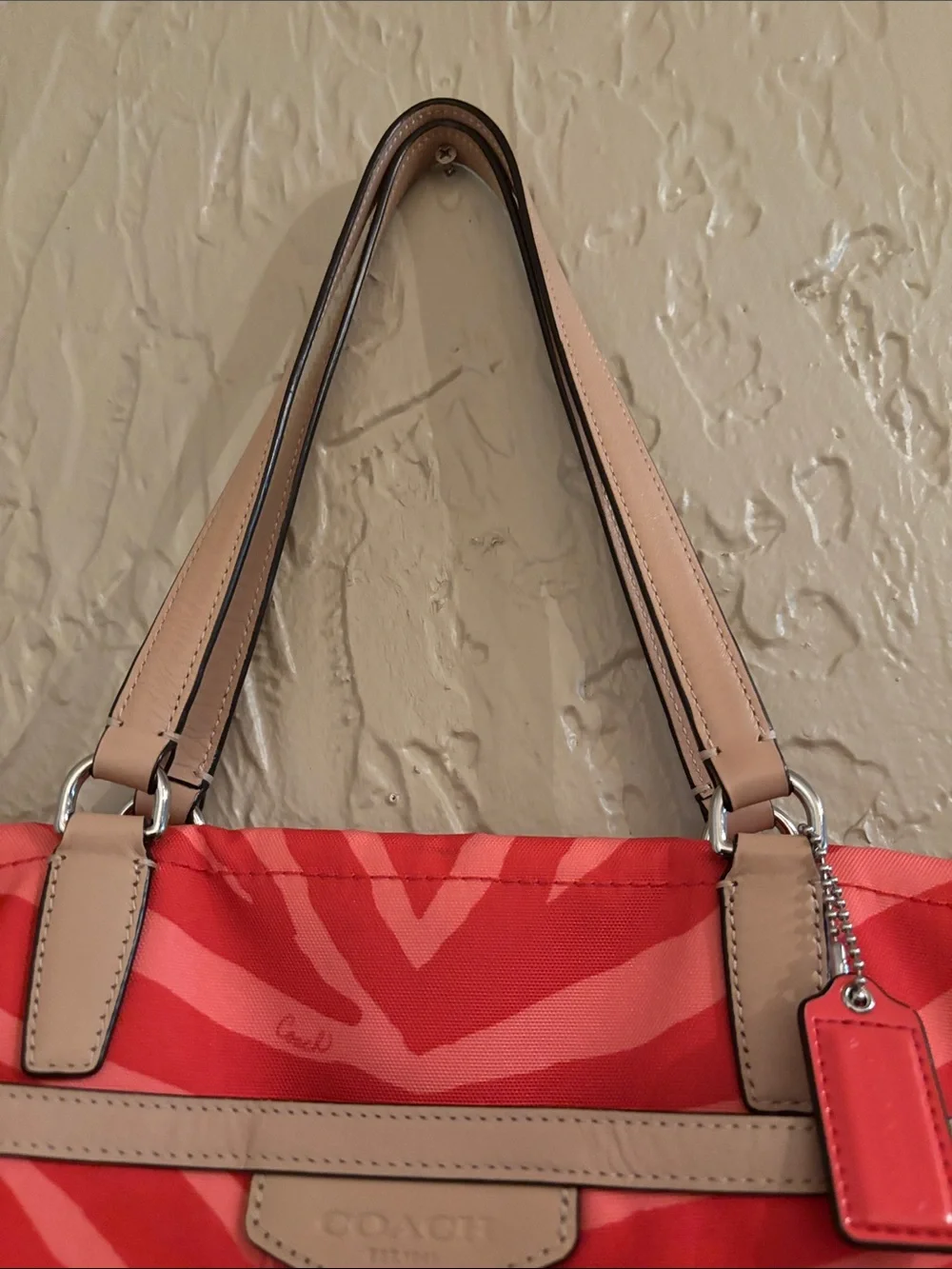 Authentic Y2K COACH Signature Zebra Print Canvas Tote Bag Hot Orange & Coral